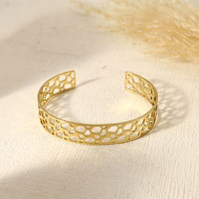 Wide adjustable golden bracelet with various small circles