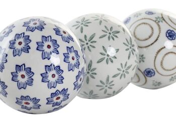 BOULE DÉCOR PORCELAINE 10X10X10 FLEURS 3 ASSORTIS. DH190201 2