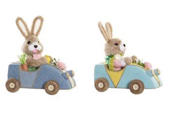 FIGURINE EN FIBRE 23X15X29 LAPIN VOITURE 2 ASSORTIMENTS. FD195431 1