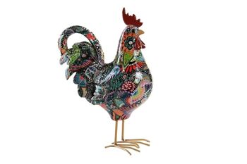 FIGURINE EN RÉSINE 16,4X9X24 COQ MULTICOLORE FD202704 1