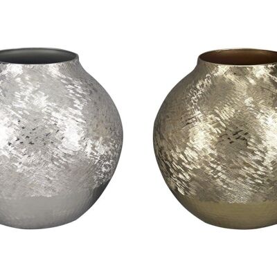 ALUMINIUMVASE 33X33X29 GERITZT 2 SORTIMENTE. LD207706