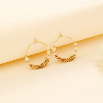 Hoop earrings with pink links and stone