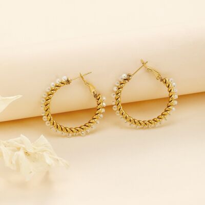 Braided hoop earrings with white stones