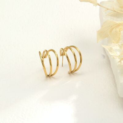 Golden triple hoop earrings