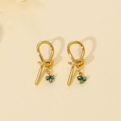 Boucles d'oreilles nœud et perles vertes