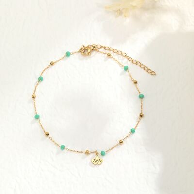 Anklet with ginkgo flower and blue stones