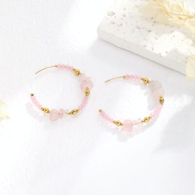 Boucles d'oreilles créoles et perles roses