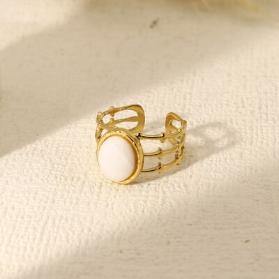 Anillo triple linea con piedra blanca