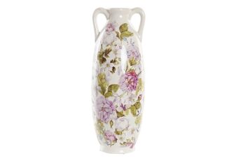 VASE GRÈS 13X13X35 FLEURS BLANCHES LD192812 1