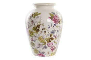 VASE GRÈS 18X18X25 FLEURS BLANCHES LD192813 1