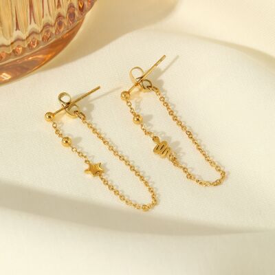 Asymmetrical snake and star chain earrings