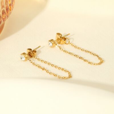Rhinestone earrings with dangling chain
