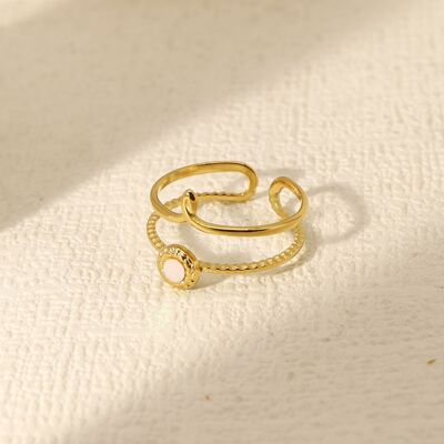 Double line ring with mother-of-pearl and knot