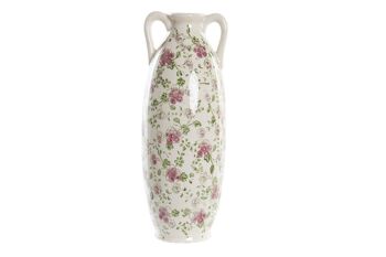 VASE GRÈS 13X13X35 FLEURS BLANCHES LD192825 1