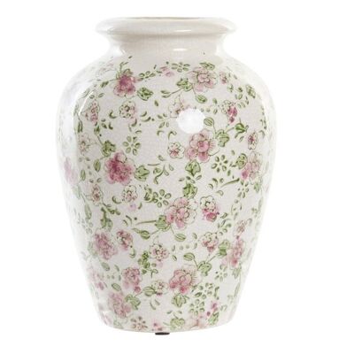 VASE AUS STEINZEUG 18X18X25 WEIßE BLUMEN LD192826