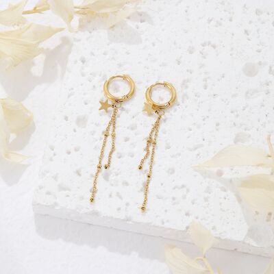 Mini hoop earrings with dangling chains and star