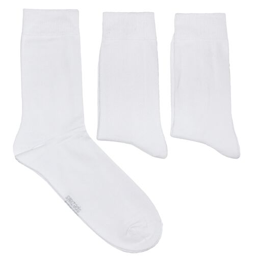 Basic Socks for Men 3-Pair Set >>White<< Plain color business cotton socks