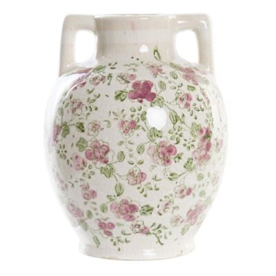 VASE AUS STEINZEUG 17X17X22 WEISSE BLUMEN LD192829