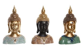 FIGURINE EN RÉSINE 16X10X26 TÊTE DE BOUDDHA 3 ASSORTIMENTS. FD202738 1