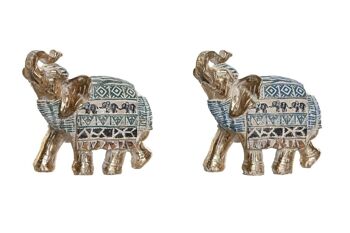 FIGURINE EN RÉSINE 9X4X8,2 ÉLÉPHANT DÉCAPÉ 2 ASSORTIS. FD205782 1