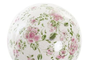 BOULE DÉCOR GRÈS 12X12X12 FLEURS BLANCHES LD192836 2