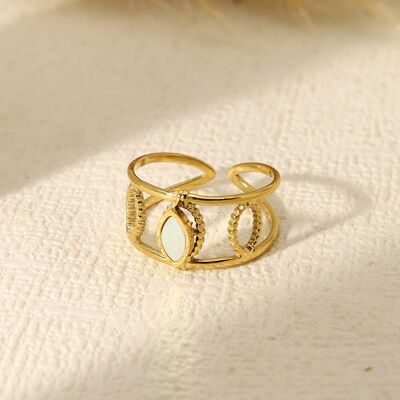 Double line ring with three drops