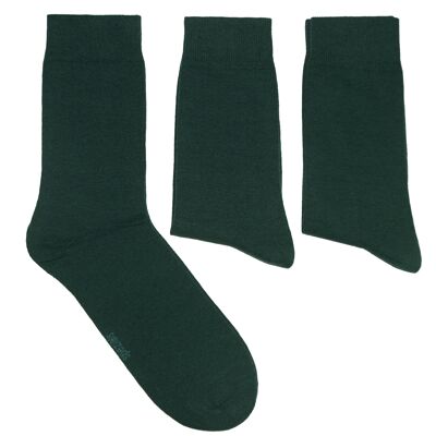 Conjunto de 3 pares de calcetines básicos para hombre >>Verde oscuro<< Calcetines business de algodón de color liso