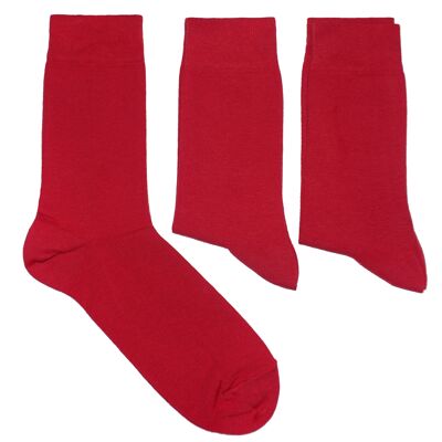 Basic-Socken für Herren im 3er-Set >>Rubin<< Einfarbige Business-Baumwollsocken