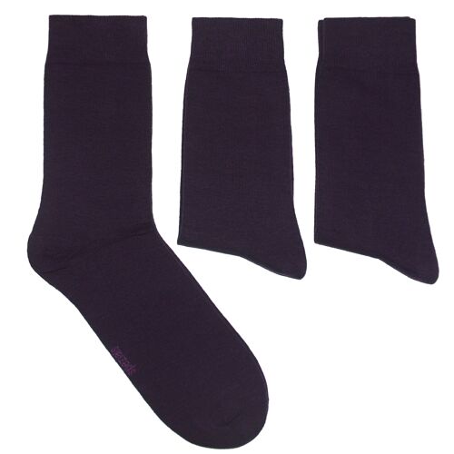 Basic Socks for Men 3-Pair Set >>Aubergine<< Plain color business cotton socks
