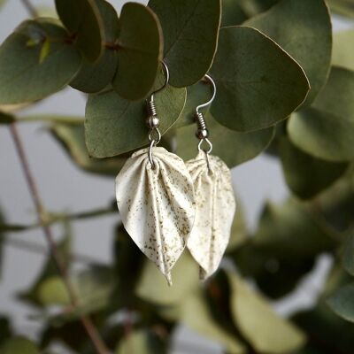 Origami earrings - Small leaves white/gold