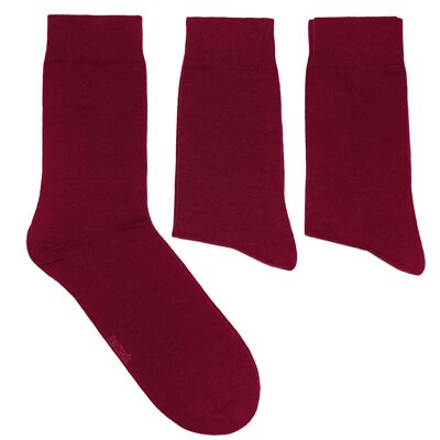 Basic-Socken für Herren im 3er-Set >>Burgunderrot<< Einfarbige Business-Baumwollsocken