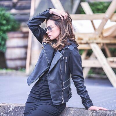 Rolly Women’s Biker Style Leather Jacket - 6351