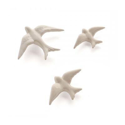 Set of 3 White Ceramic Swallows CA0301BLXSSM