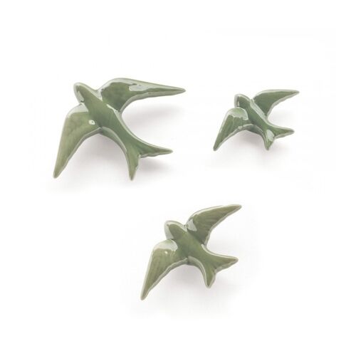 Conjunto de 3 golondrinas de cerámica verde oliva CA0301VXSSM