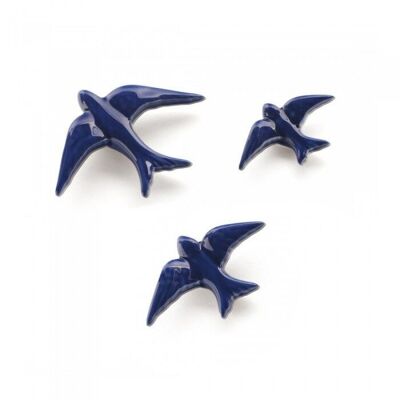 Set of 3 cobalt blue ceramic swallows CA1002ACXSSM