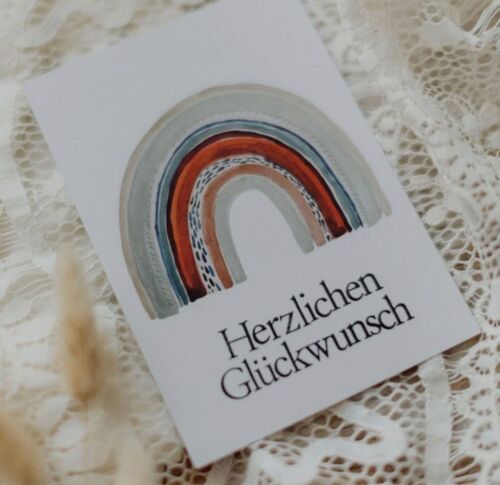 Gestempelte Postkarte "Herzlichen Glückwunsch" Regenbogen