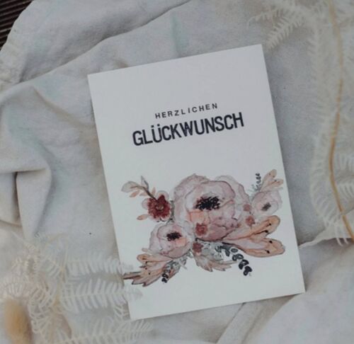 Gestempelte Postkarte "Herzlichen Glückwunsch" Blumen