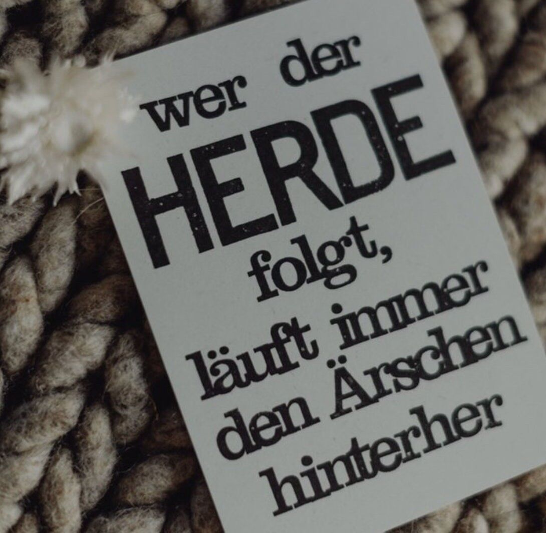 Stamped postcard "Who follows the herd"