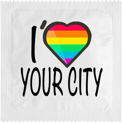 Preservativo: adoro la bandiera arcobaleno "LA TUA CITTÀ".