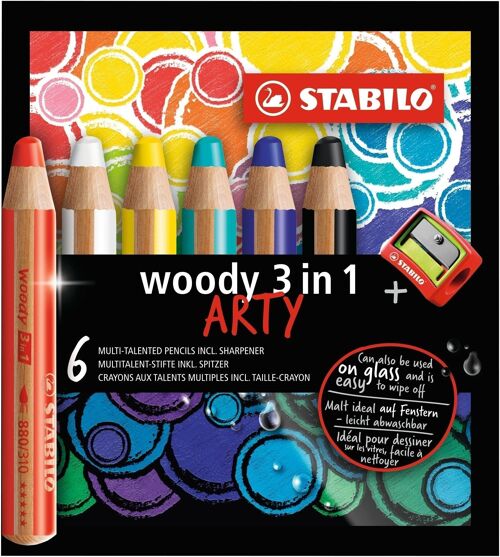 Crayons multi-talents - 6 STABILO woody 3 in 1 ARTY + 1 taille-crayon