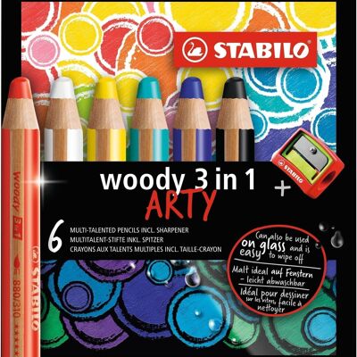 Multitalentstifte – 6 STABILO woody 3 in 1 ARTY + 1 Bleistiftspitzer