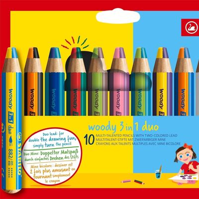 Crayons multi-talents - Etui carton x 10 STABILO woody 3 in 1 duo + 1 taille-crayon