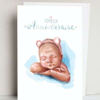 baby Happy Birthday greeting card watercolor style card