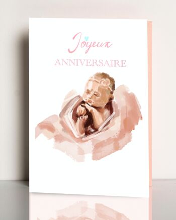 carte de vœux  bébé Joyeux Anniversairecarte  style aquarelle 1