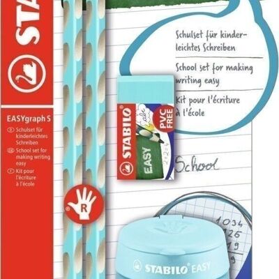 Graphite pencils - Schoolset x 2 STABILO EASYgraph S HB right-handed + 1 EASYsharpener pencil sharpener + 1 eraser - sky blue