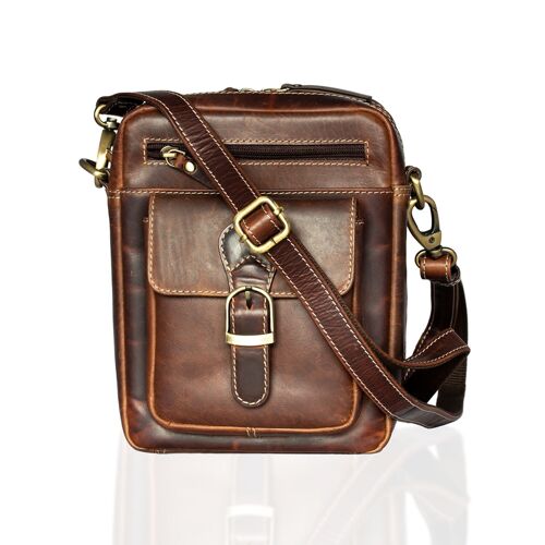 PRIMEHIDE Crossbody Waxed Brown Leather Man Bag - 11884