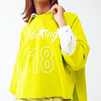 Assymetric sweatshirt with Vintage 18 Text in lime