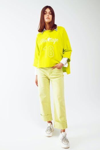 Sweat-shirt asymétrique avec texte Vintage 18 vert citron 5