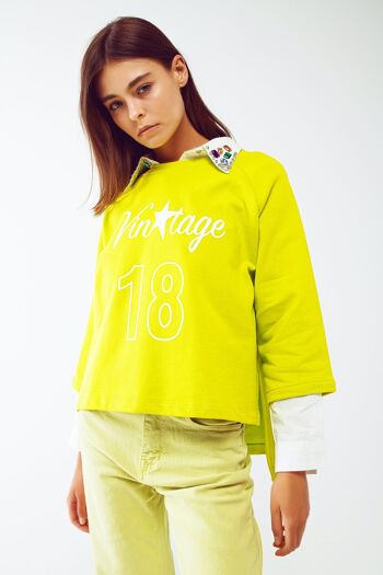 Sweat-shirt asymétrique avec texte Vintage 18 vert citron 4