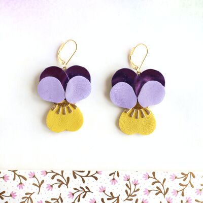 Pendientes Pensamientos - violeta, amarillo, dorado